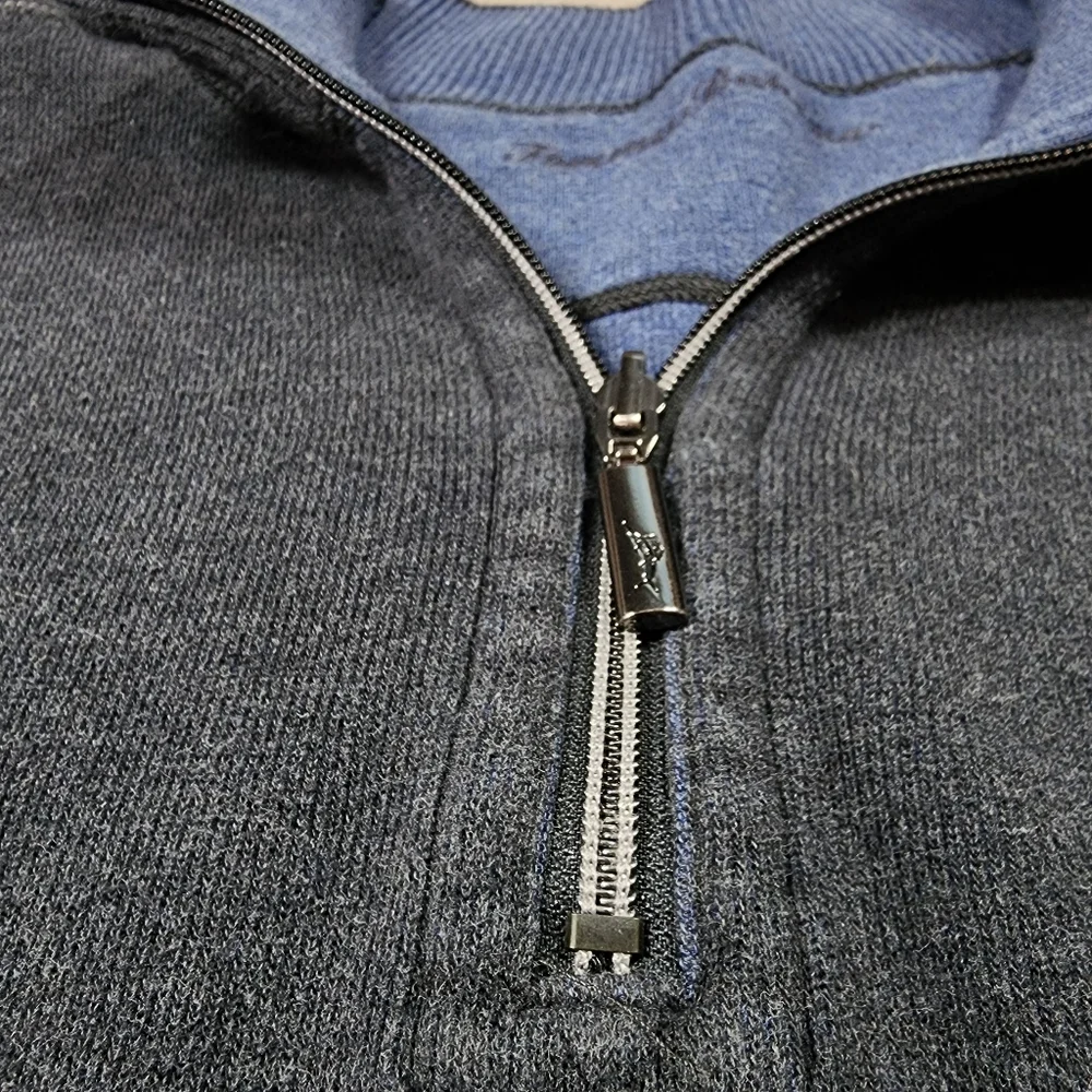 TOMMY BAHAMA Reversible 1/4 Zip Pullover Sweater Blue Grey Gray Men's XXL